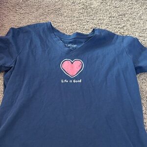 Life Is Good Women's Navy Tee with Pink Heart